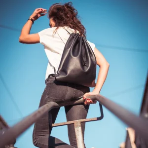 Leather Backpack " Roomy " - Black Color